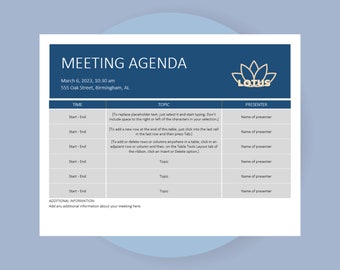 Meeting Agenda Template, Microsoft Word Document, Instant Download, Landscape