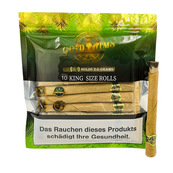 GOLD PALMS 10-Pack Blunt Wraps | 100% Natural | Tobacco Substitute | Pre rolled cones | Blunt Paper | Pre-Rolled Papes | Cones pods