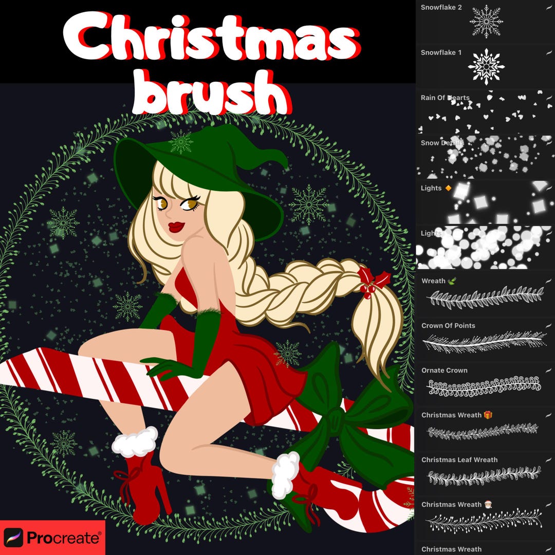Christmas Procreate Brush Set: Glitter, Wreath, Snowflake Stamps ...