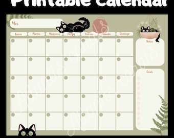 Black Cat Calendar Printable, Monthly Planner (PDF 30x40 cm)