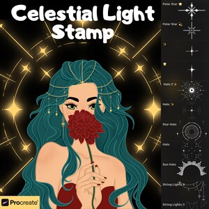 Celestial Light Stamp Procreate Pinsel: Heiligenschein, Stern, Funkel (Digitaler Download)
