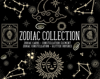 Zodiac Procreate Brush Set: Celestial Stamps, Glitter Brushes (Digital Download)