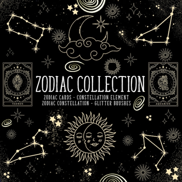 46 Zodiac Collection Celestial Procreate Brushes Procreate Brush Set Zodiac Stamps Tattoo Designs for iPad Zodiac Symbol Glitter Brushes