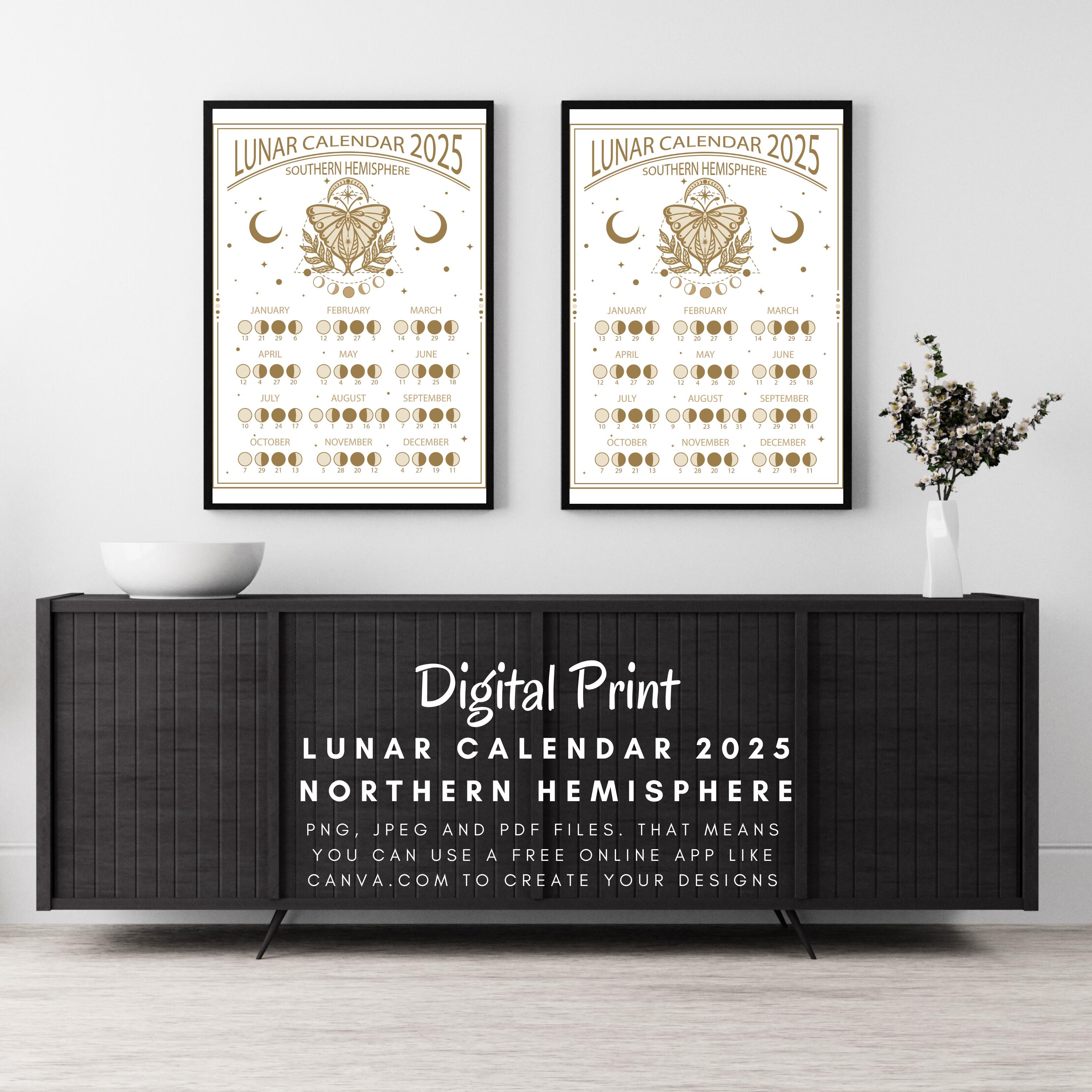 2026 Moon Phase Calendar Printable: Northern Hemisphere Lunar Art ...