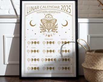 2025 Lunar Calendar - Northern Hemisphere Moon Phases (Digital Download)