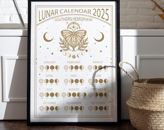 2025 Lunar Calendar - Southern Hemisphere Moon Phases (Digital Download)