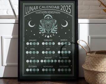 2025 Lunar Calendar - Moon Phases - Northern Hemisphere (Digital Download)