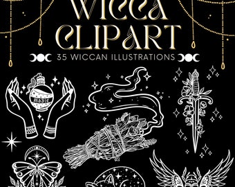 Conjunto de clipart Wicca: 35 ilustrações PNG de elementos de bruxaria (download digital)