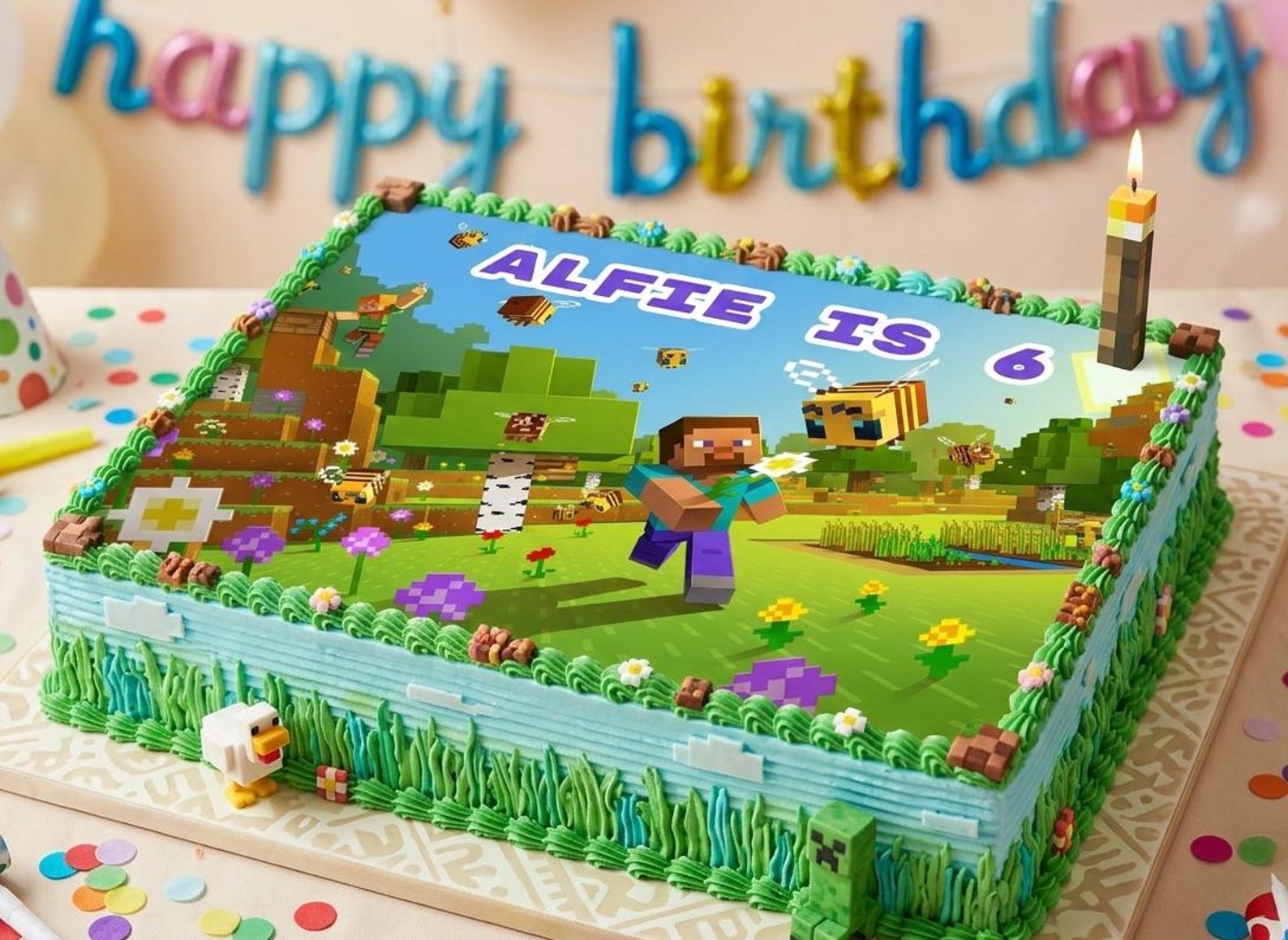 Personalised Edible Minecraft Inspired Icing Sheet Cake Wrap, Birthday ...