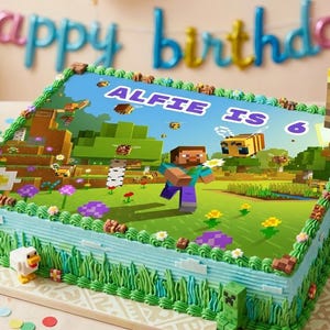 Rectangular Cake Minecraft Personalised Edible Minecraft Inspired Icing Sheet Cake Wrap, Birthday ...