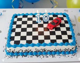 Racing Flag Edible Icing Sheet Cake Wrap - Checkered Pattern Birthday Cake Topper, Vegan, Gluten-Free