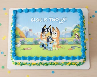 Personalised Edible Bluey Inspired Icing Sheet Cake Wrap, Birthday Cake Topper, Vegan, Gluten-Free