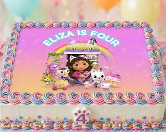 Personalised Edible Gabbys Dollgouse Inspired Icing Sheet Cake Wrap, Birthday Cake Topper, Vegan, Gluten-Free