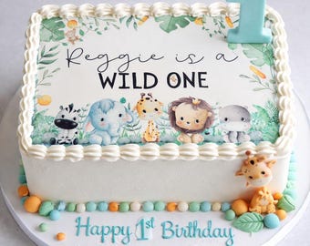 Personalised Wild One Safari Cake Wrap – Edible 1st Birthday Icing Sheet (Vegan, Gluten-Free)