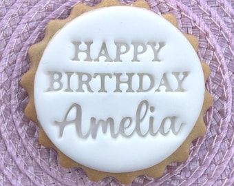 Personalised Happy Birthday Fondant Stamp for Cookies & Cupcakes - Fits M and S biscuits