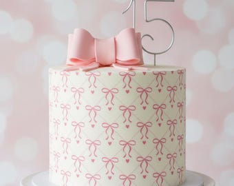 Bow Theme Edible Icing Sheet Cake Wrap - Birthday Cake Topper, Vegan, Gluten-Free