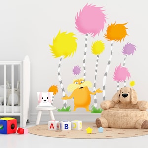 Removable Dr Seuss Lorax Truffula Tree Wall Decal Sticker Wallpaper for Baby Nursery, Kids Room