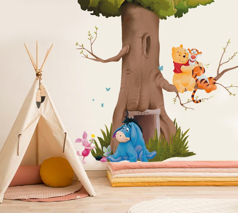 Removable Winnie the Pooh on a Tree Wall Decal Sticker Wallpaper for Baby Nursery and Kids Room