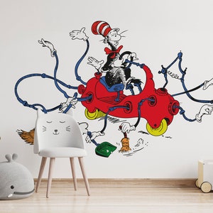 Dr Seuss Cat In The Hat Driving Car Kid Wall Decal Wall Sticker Wallpaper