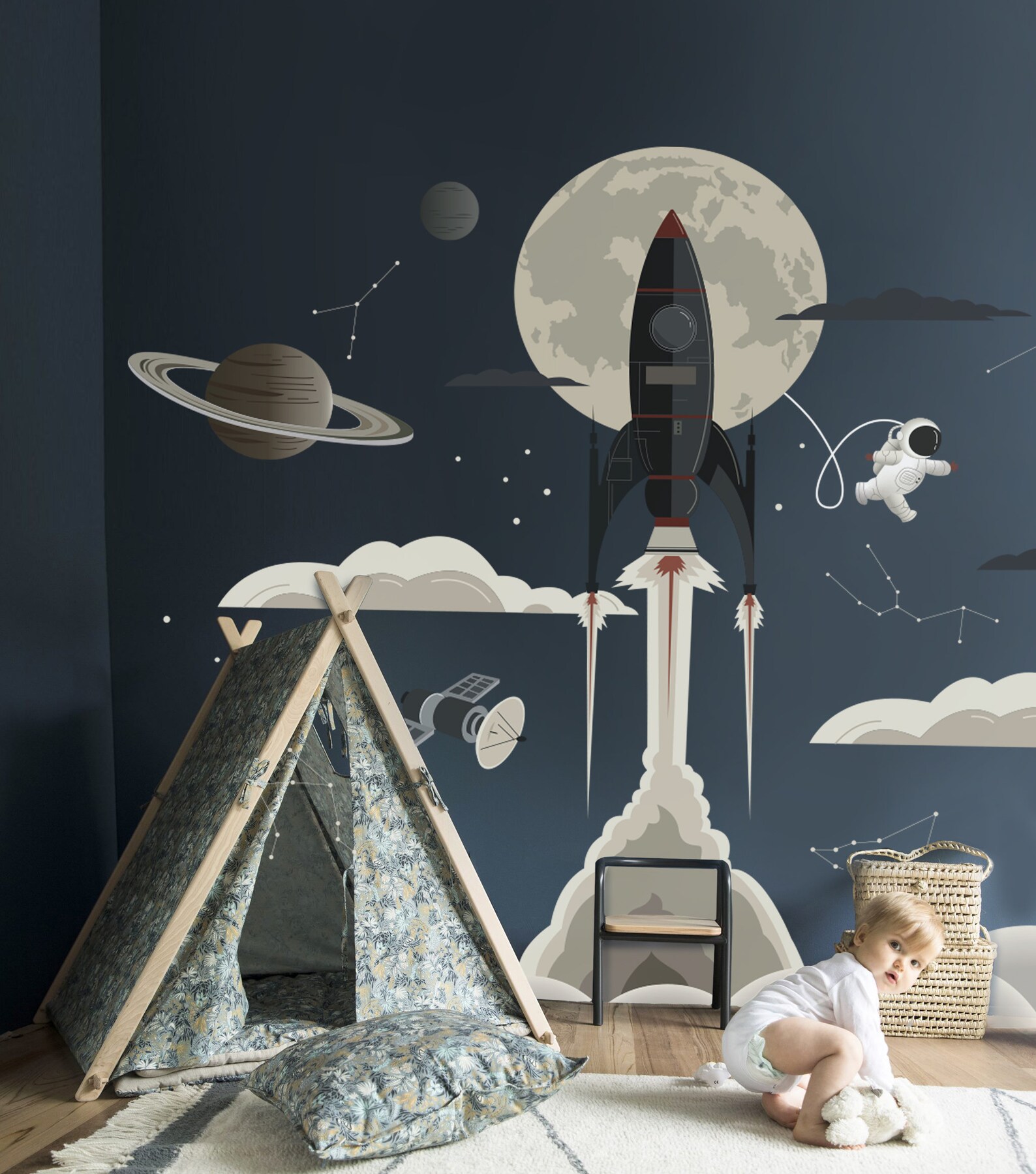 Space Rocket Constellation Star Galaxy Planet Astronaut Wall Decal ...