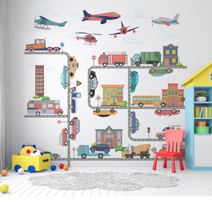 Removable Transportation Theme Wall Decals for Nursery and Kids Rooms with Cars, Trucks, Planes, Helicopter