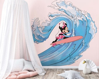 Removable Disney Minnie Mouse Surfing Wall Decals For Girl And Baby Nursery
