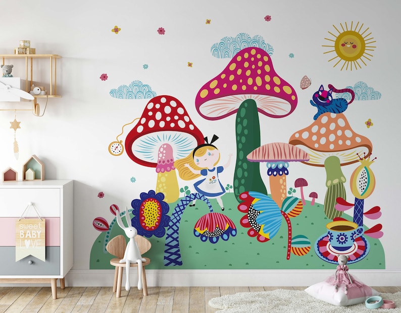 Alice in Wonderland Wall Decal Sticker Wallpaper Etsy