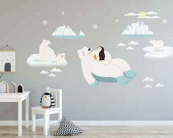 Removable Arctic Animal Polar Bear Penguin Snow Iceberg Nursery Wall Decal Sticker Wallpaper