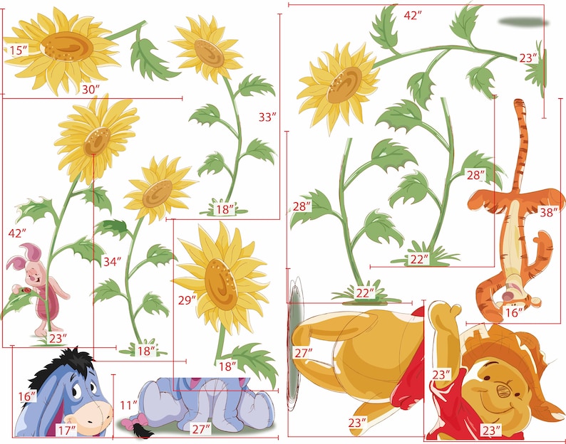 Removable Winnie the Pooh With Sunflower Wall Decal Sticker Etsy