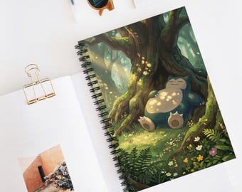 Sleeping Snorlax Spiral Notebook | Forest Pokémon Ruled Journal