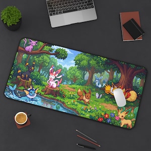 魔法のポケモンフォレストデスクマット｜イーブイ進化系キャラクター、プレイマット、マウスパッド