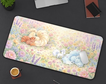 Floral Sleeping Vulpix and Ninetales Desk Mat | Alolan Vulpix Pokémon Mousepad