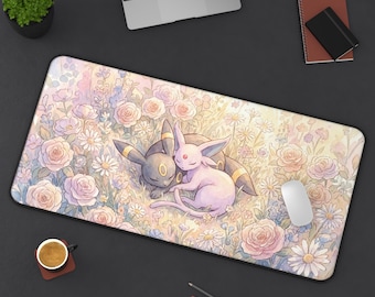 Sleeping Pokémon Meadow Desk Mat | Umbreon and Espeon Floral Mousepad