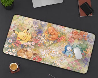 Sleeping Pokémon Meadow Desk Mat | Pikachu, Eevee, Charmander Floral Mouse Pad