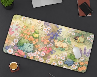 Sleeping Grass Type Pokémon Meadow Desk Mat | Bulbasaur, Leafeon, Budew Mouse Pad
