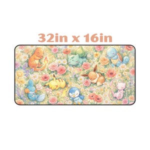 Sleeping Pokémon Meadow Desk Mat | Charmander, Eevee, Pikachu, Piplup, Mew Floral Mousepad image 5