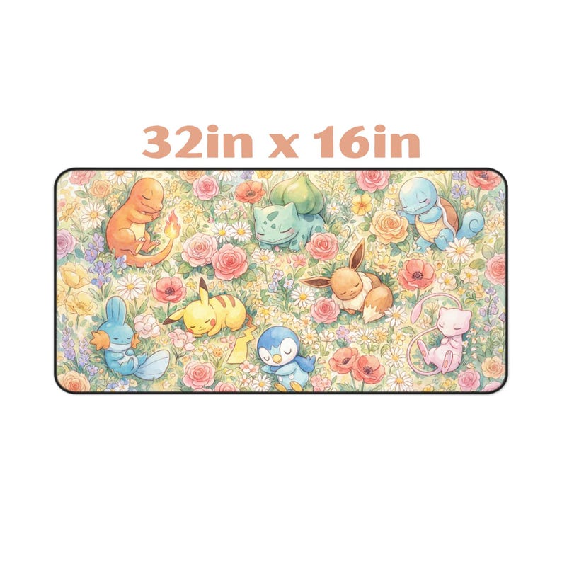 Sleeping Pokémon Meadow Desk Mat | Charmander, Eevee, Pikachu, Piplup, Mew Floral Mousepad image 5