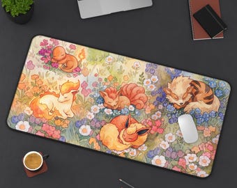Sleeping Fire Type Pokémon Meadow Desk Mat | Charmander, Flareon, Ponyta Mouse Pad