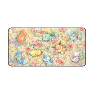 Sleeping Pokémon Meadow Desk Mat | Charmander, Eevee, Pikachu, Piplup, Mew Floral Mousepad image 2