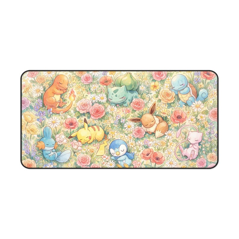Sleeping Pokémon Meadow Desk Mat | Charmander, Eevee, Pikachu, Piplup, Mew Floral Mousepad image 2