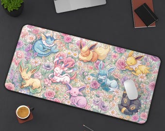 Pastel Sleeping Eeveelutions Desk Mat | Pokémon Floral Gaming Mousepad
