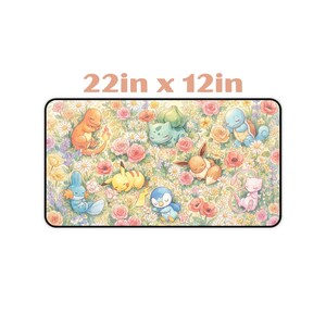 Sleeping Pokémon Meadow Desk Mat | Charmander, Eevee, Pikachu, Piplup, Mew Floral Mousepad image 6