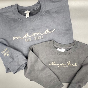 Mama and Mama's Girl Embroidered Sweatshirt, Est Year, Onesie, Toddler, Embroidered Custom Matching Shirt, Gift For New Mom, Mother's Day