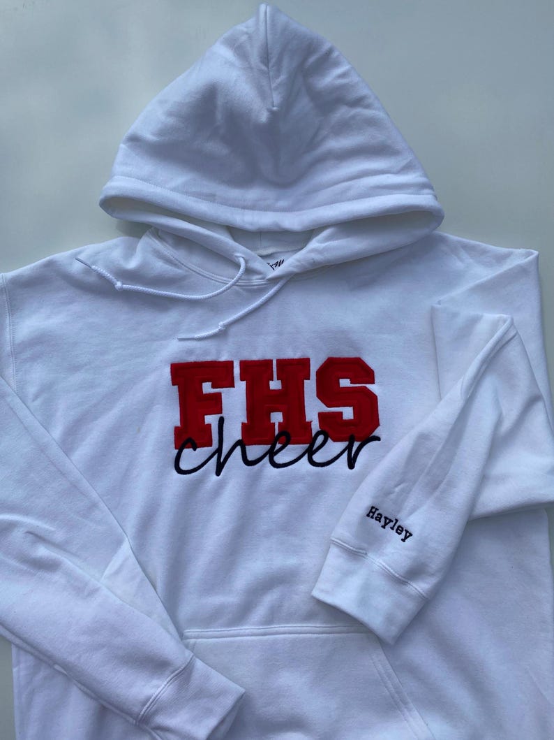 Embroidered Custom Cheer Team Name Hoodie, Personalized Cheerleader Gift, Competition Outfit, Mascot Sweatshirt, Sweater image 8