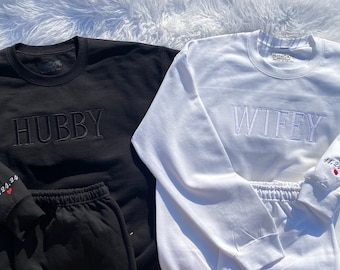 Wifey Hubby Bride Sweatshirt, Wedding Gift, Embroidered Crewneck, Custom, Engagement