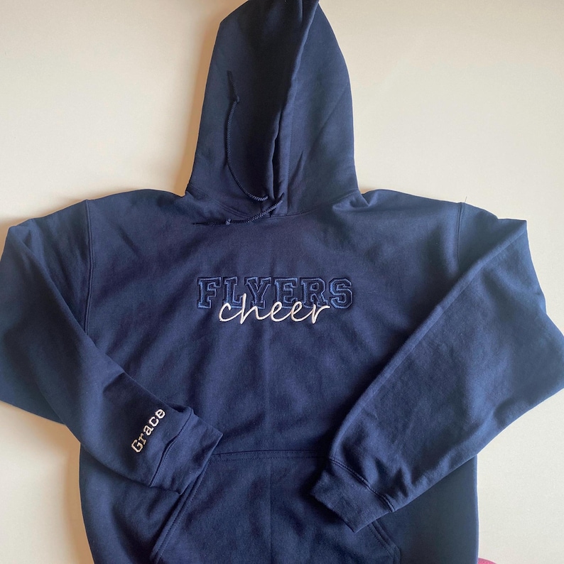 Embroidered Custom Cheer Team Name Hoodie, Personalized Cheerleader Gift, Competition Outfit, Mascot Sweatshirt, Sweater image 9