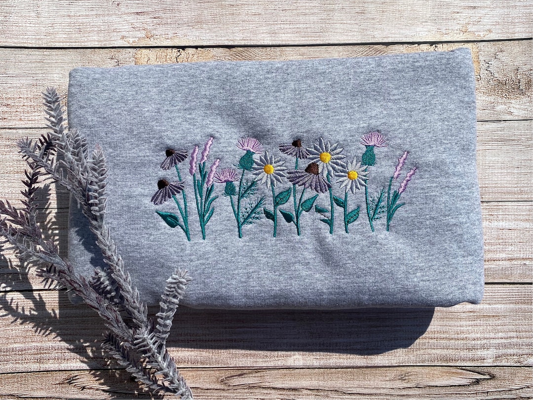 Wildflower Embroidered Sweatshirt, Custom - Etsy