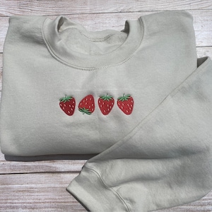 Embroidered Strawberry Sweatshirt, Custom Embroidered Sweatshirt, Crewneck Sweatshirt