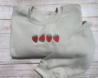 Embroidered Strawberry Sweatshirt, Custom Embroidered Sweatshirt, Crewneck Sweatshirt