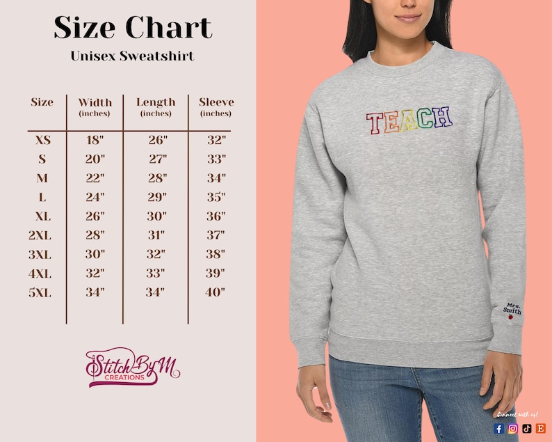 Teach Embroidered Sweatshirt, Embroidered Teacher Crewneck, Gift for Teacher, Teacher Appreciation Day, Gift, Personalized Shirt image 4